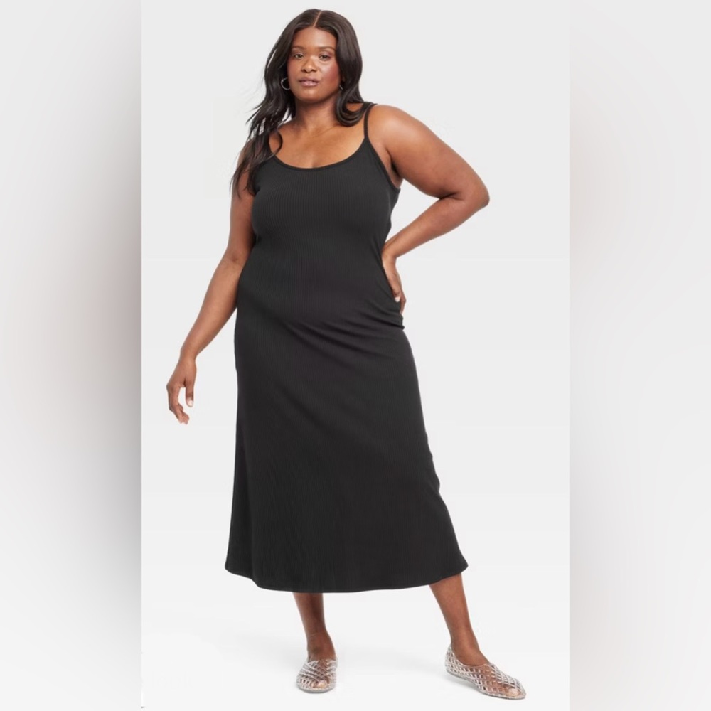 A New Day Women's Midi Shift Dress size 3X Black Adjustable Spaghetti Straps